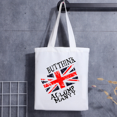Bolsa de lona con estampado personalizado, bolsa de hombro con estampado de letras de dibujos animados, bolsa de lona de algodón para compras