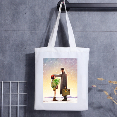 Bolsa de lona con estampado personalizado, bolsa de hombro con estampado de letras de dibujos animados, bolsa de lona de algodón para compras