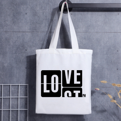 Bolsa de lona con estampado personalizado, bolsa de hombro con estampado de letras de dibujos animados, bolsa de lona de algodón para compras