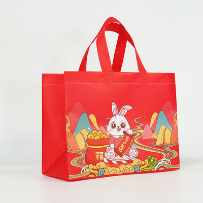 Logo Printed Rabbit Year Gift empaqueta la aduana no tejida de los bolsos que hacen compras biodegradable