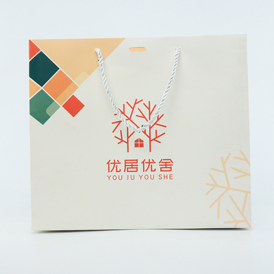 Las compras del boutique visten a Logo Paper Bag Printed White de encargo con la manija de la cinta